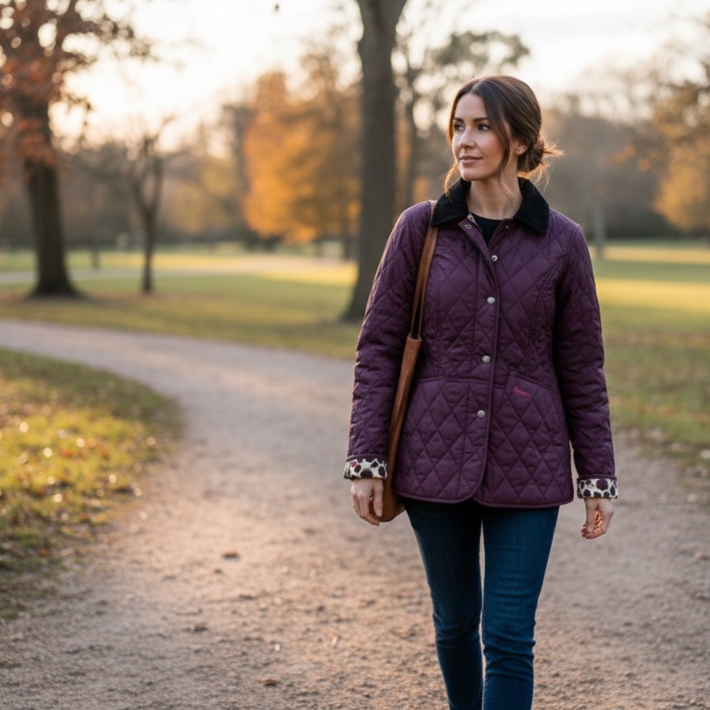 Barbour Purple Quilted Jacket with Country Cottage Prints Floral Accents - Picture 9 of 10